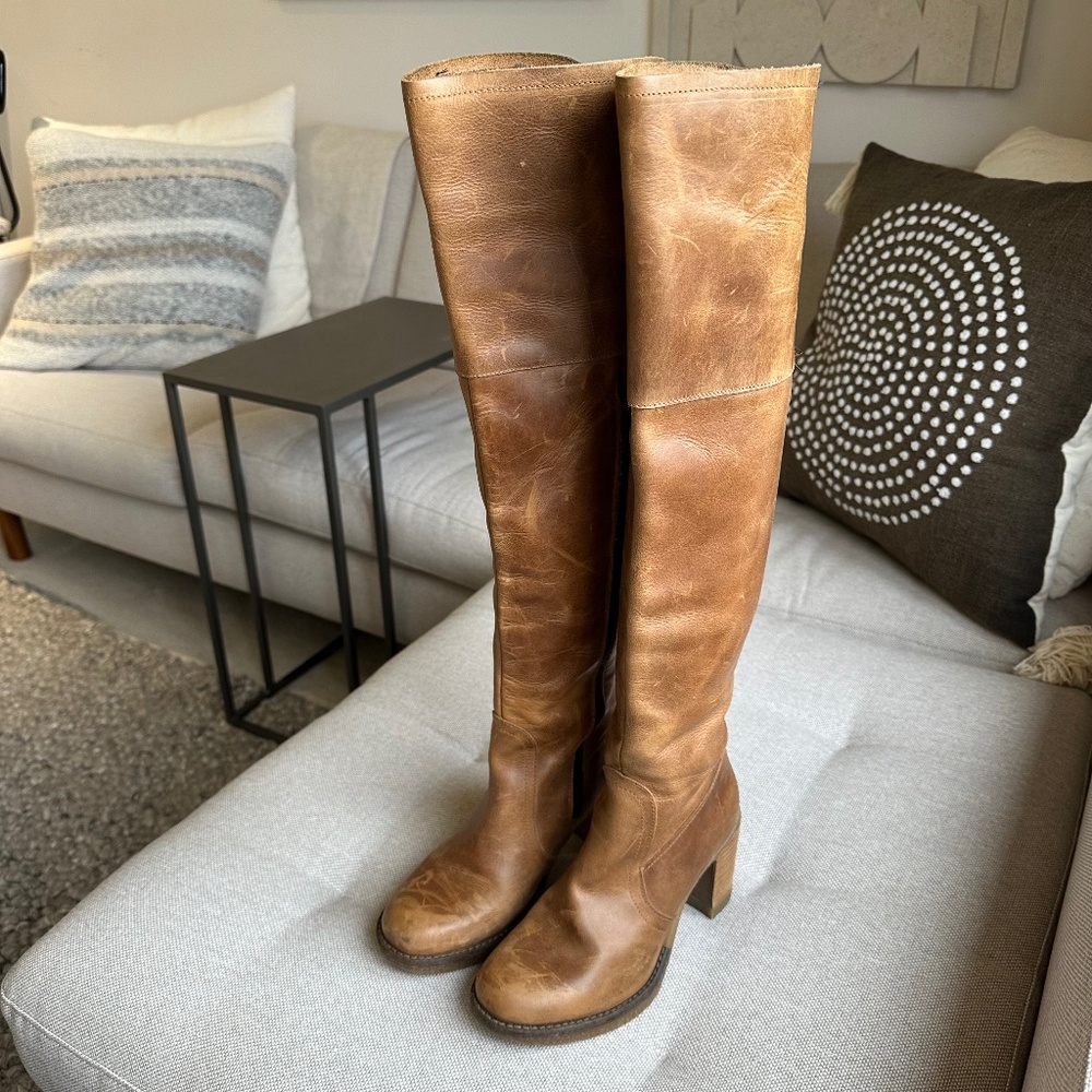FLY LONDON Leather Tall Brown OTK Boot - Size 37